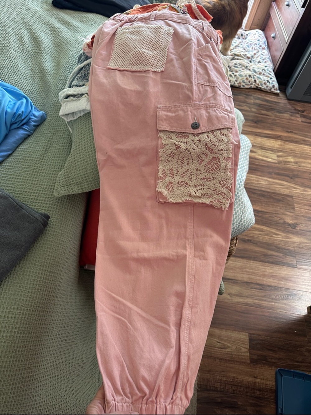 POL Pink Lace Accent Jogger Pants